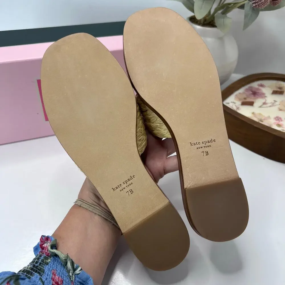 Kate Spade Dock Crystal Natural Braided Raffia Slide 10011323 Women 7B NWB - Picture 8 of 10